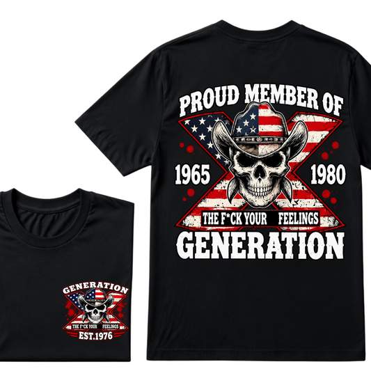 The F*ck Your Feelings Proud Member 1965-1980 Generation X EST.Year Halloween Gen X Graphic T-Shirt