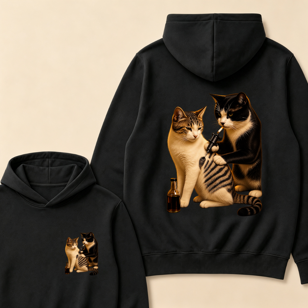 Vintage Cat Smoking Tattoo Inked Kitty Artist Funny Meme Hoodie