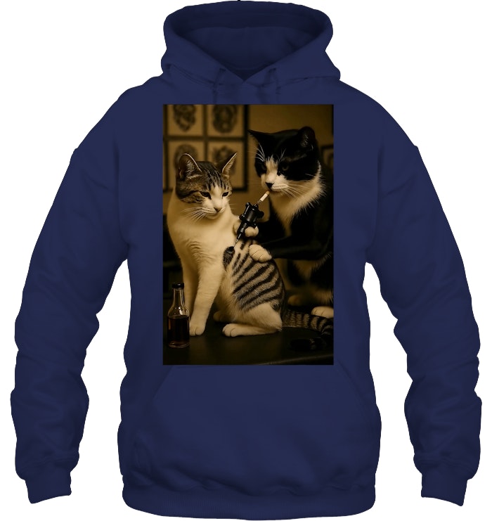 Vintage Cat Smoking Tattoo Inked Kitty Artist Funny Meme Hoodie