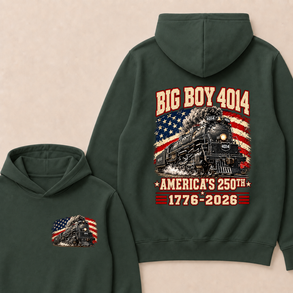 250 Years Big Boy 4014 Train Us Flag Vintage Apparel Train Hoodie