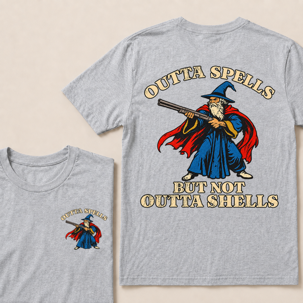 Outta Spells But Not Outta Shells Wizard Fantasy T Shirt