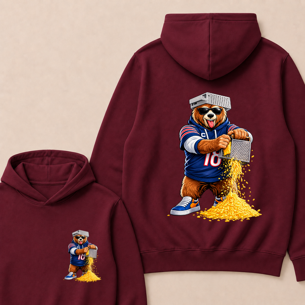 Bear with Cheese Grater Hat and Sunglasses Hoodie