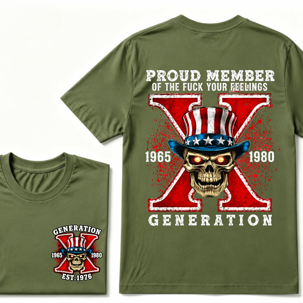 Custom Your Year Proud Member of The Fuck Your Feelings Gen X EST.Year Horror Skull T-Shirt