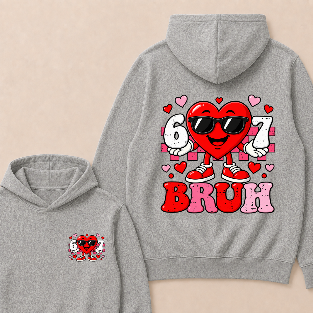 Six Seven 67 Bruh 6 7 Meme Funny Valentine Heart Hoodie