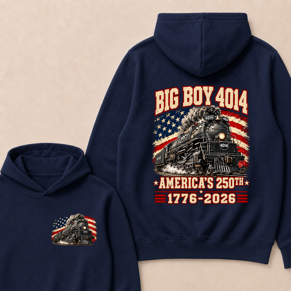 250 Years Big Boy 4014 Train Us Flag Vintage Apparel Train Hoodie