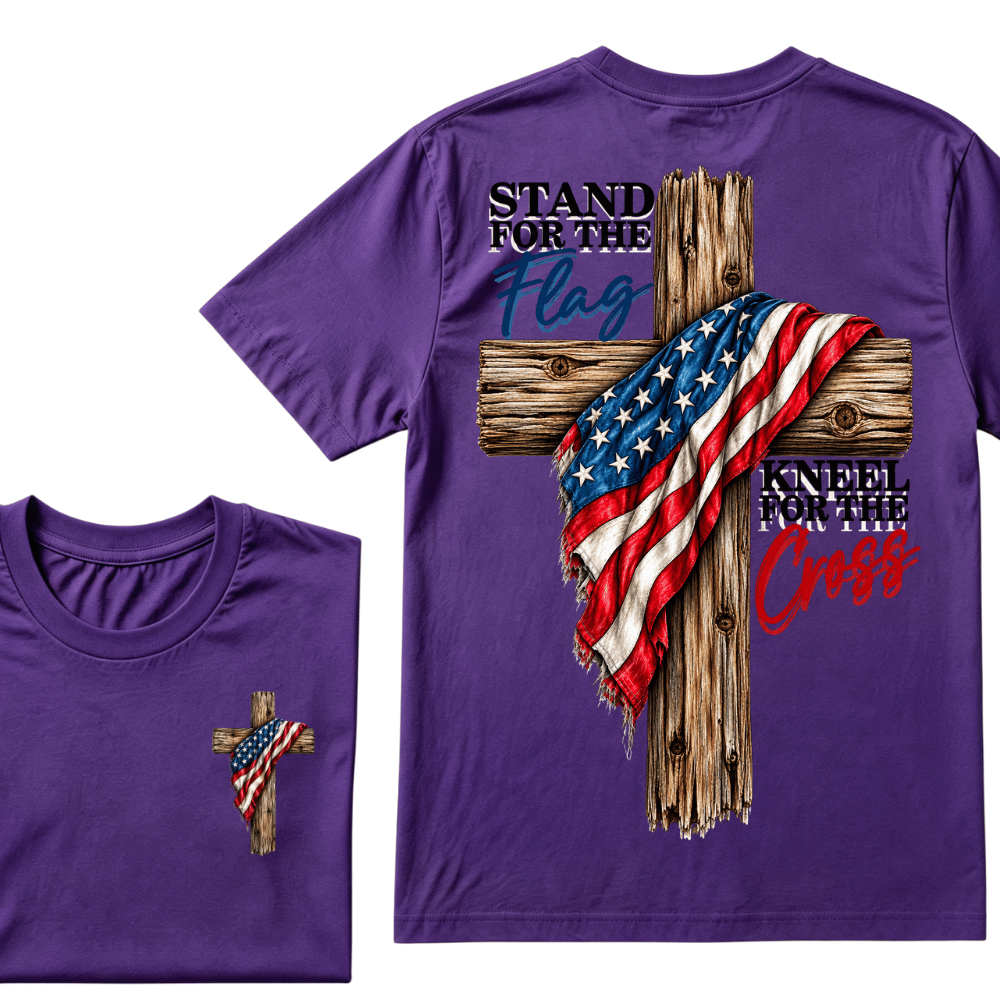 Stand For The Flag Kneel For The Cross Printed Casual T-Shirt