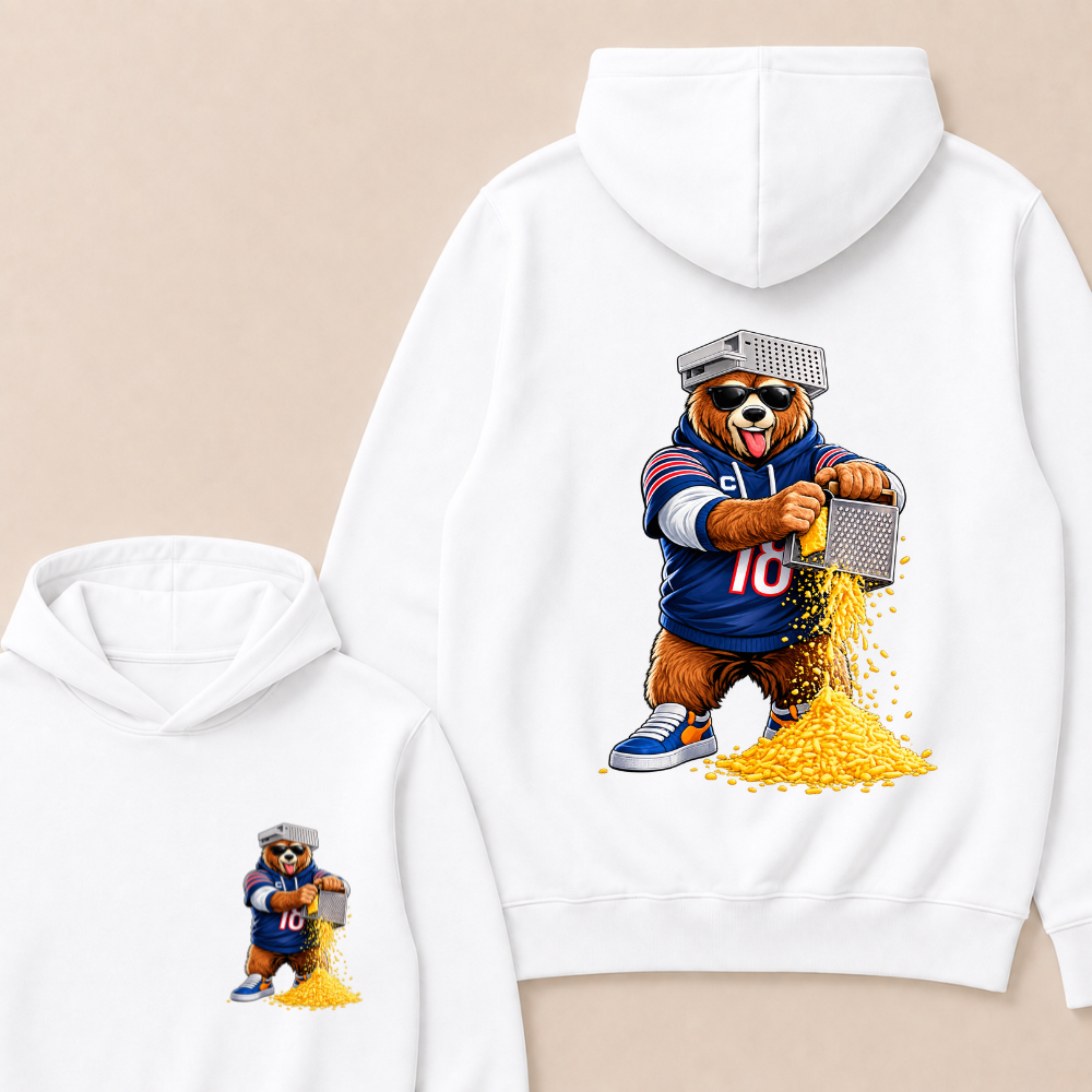 Bear with Cheese Grater Hat and Sunglasses Hoodie