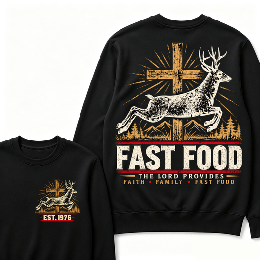 Fast Food The Lord Provides Faith • Family • Fast Food Est. Year Sweatshirts