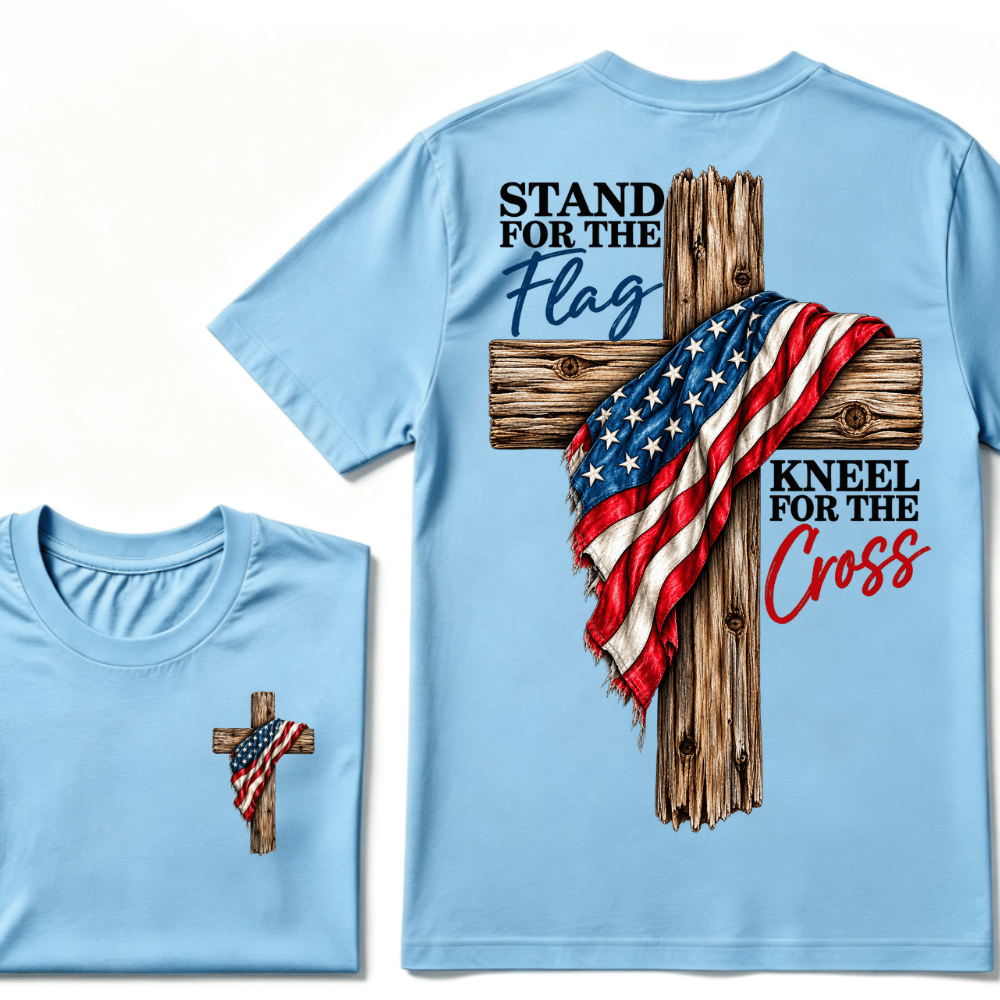 Stand For The Flag Kneel For The Cross Printed Casual T-Shirt