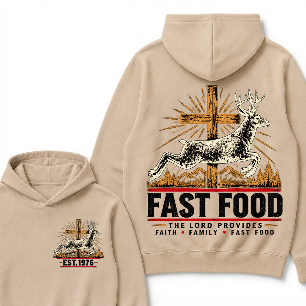 Fast Food The Lord Provides Faith • Family • Fast Food Est. Year Hoodie