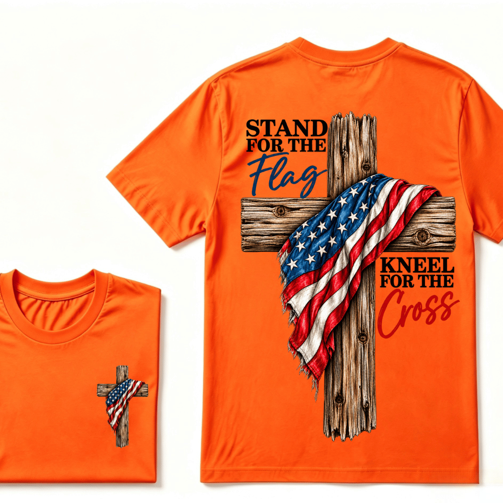 Stand For The Flag Kneel For The Cross Printed Casual T-Shirt