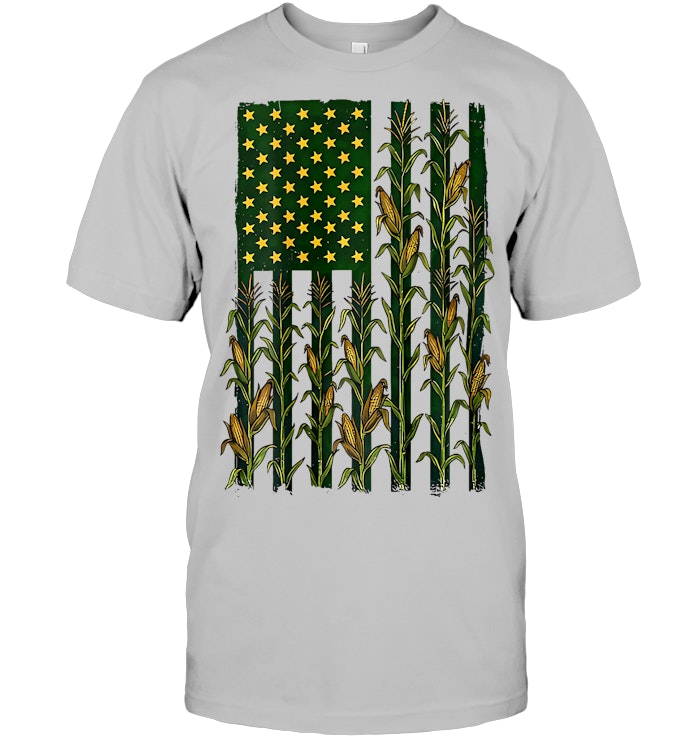 American Flag Corn Field Farmer Patriotic (on Back) T Shirt