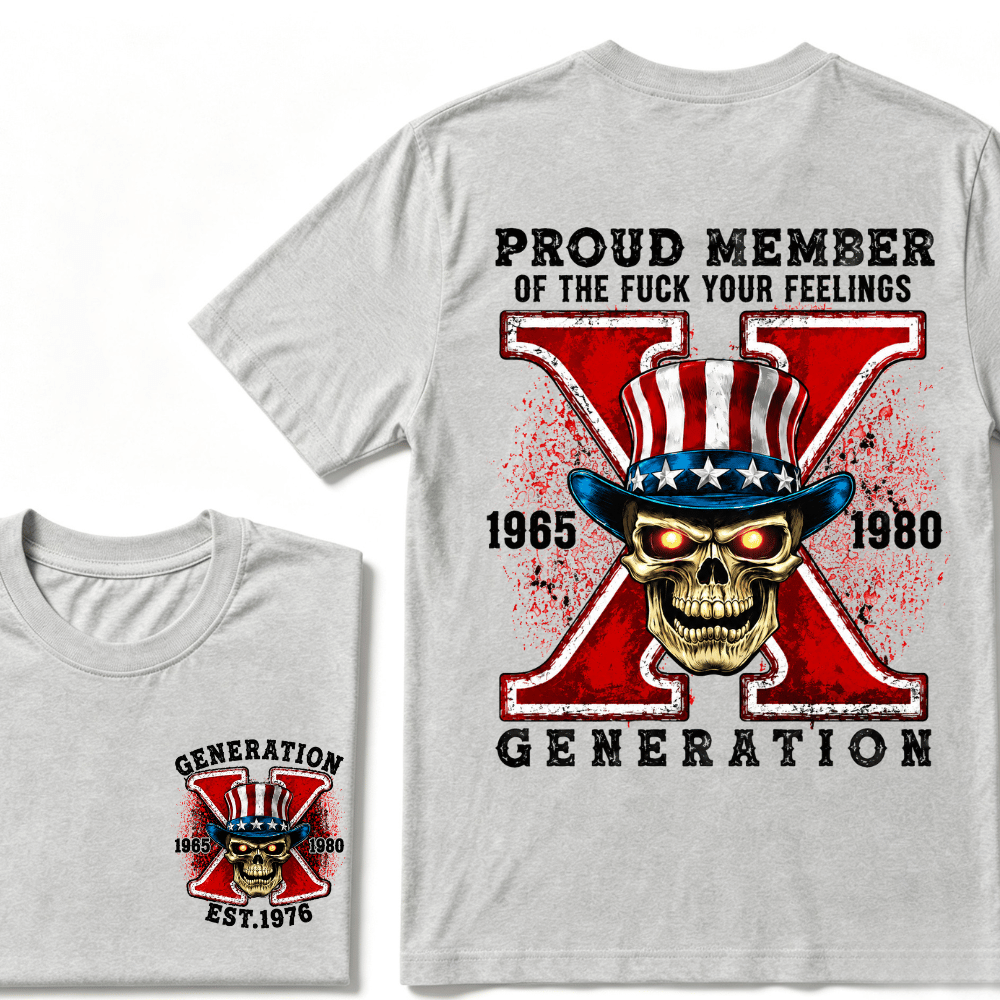 Custom Your Year Proud Member of The Fuck Your Feelings Gen X EST.Year Horror Skull T-Shirt