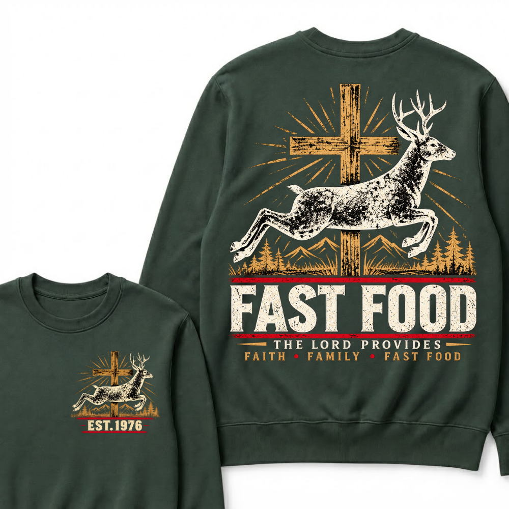 Fast Food The Lord Provides Faith • Family • Fast Food Est. Year Sweatshirts