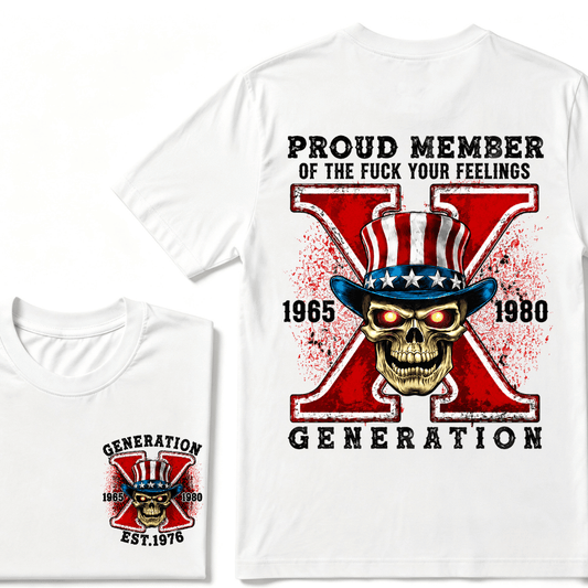 Custom Your Year Proud Member of The Fuck Your Feelings Gen X EST.Year Horror Skull T-Shirt