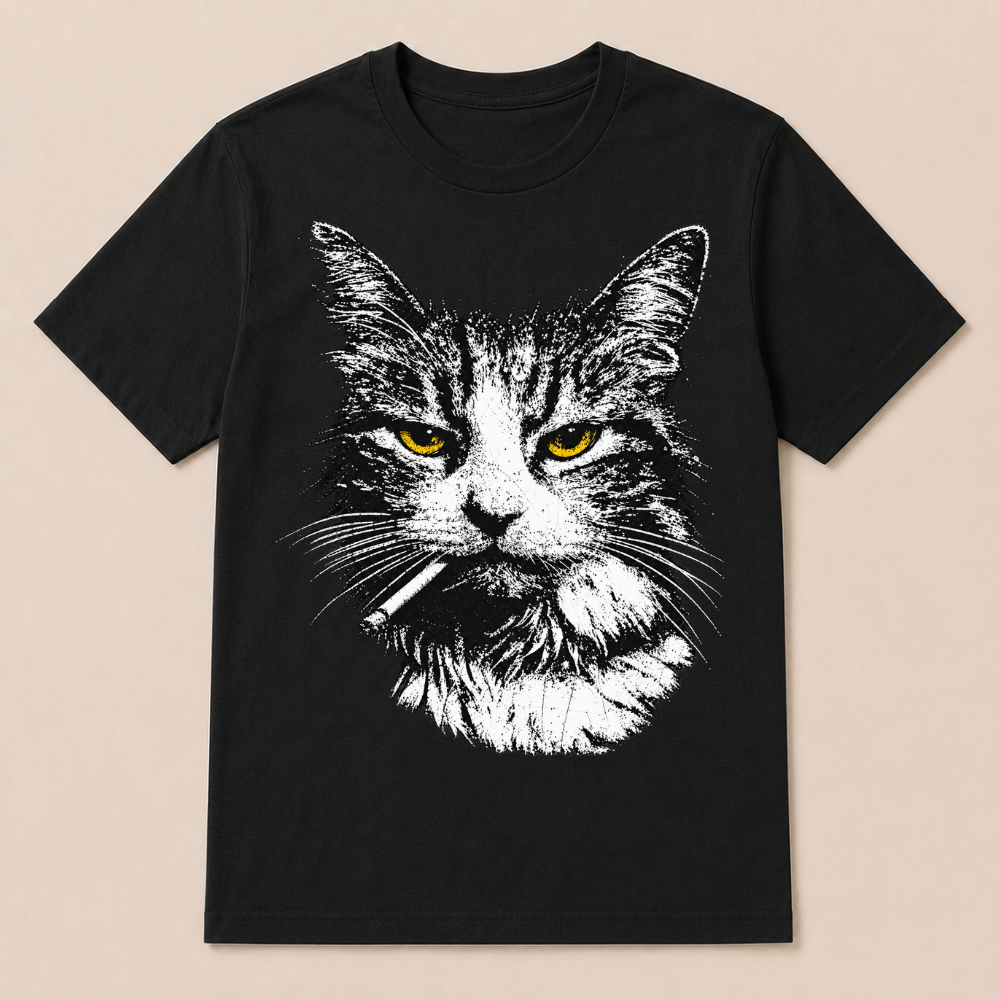 Funny Cool Cat Smoking Funny Meme Cigarette Cat Gang Vintage Cigar T Shirt