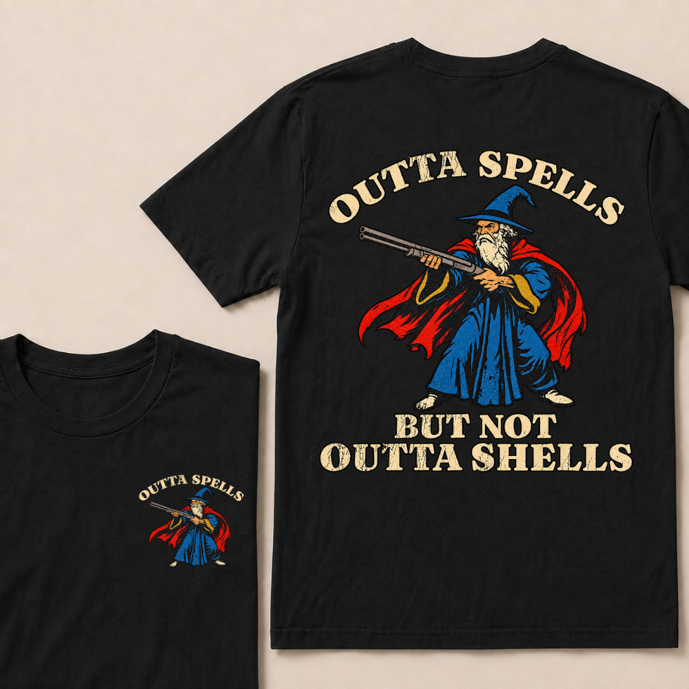 Outta Spells But Not Outta Shells Wizard Fantasy T Shirt