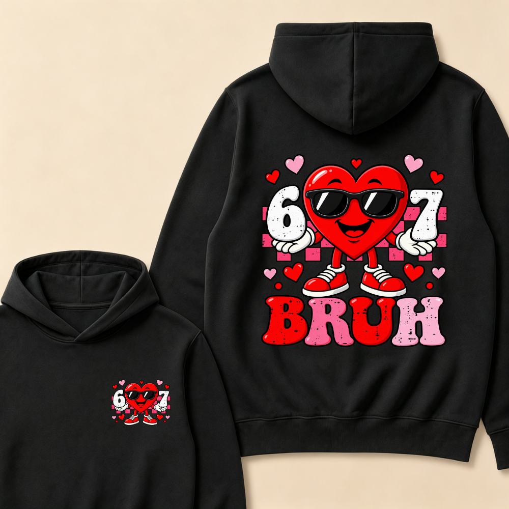 Six Seven 67 Bruh 6 7 Meme Funny Valentine Heart Hoodie