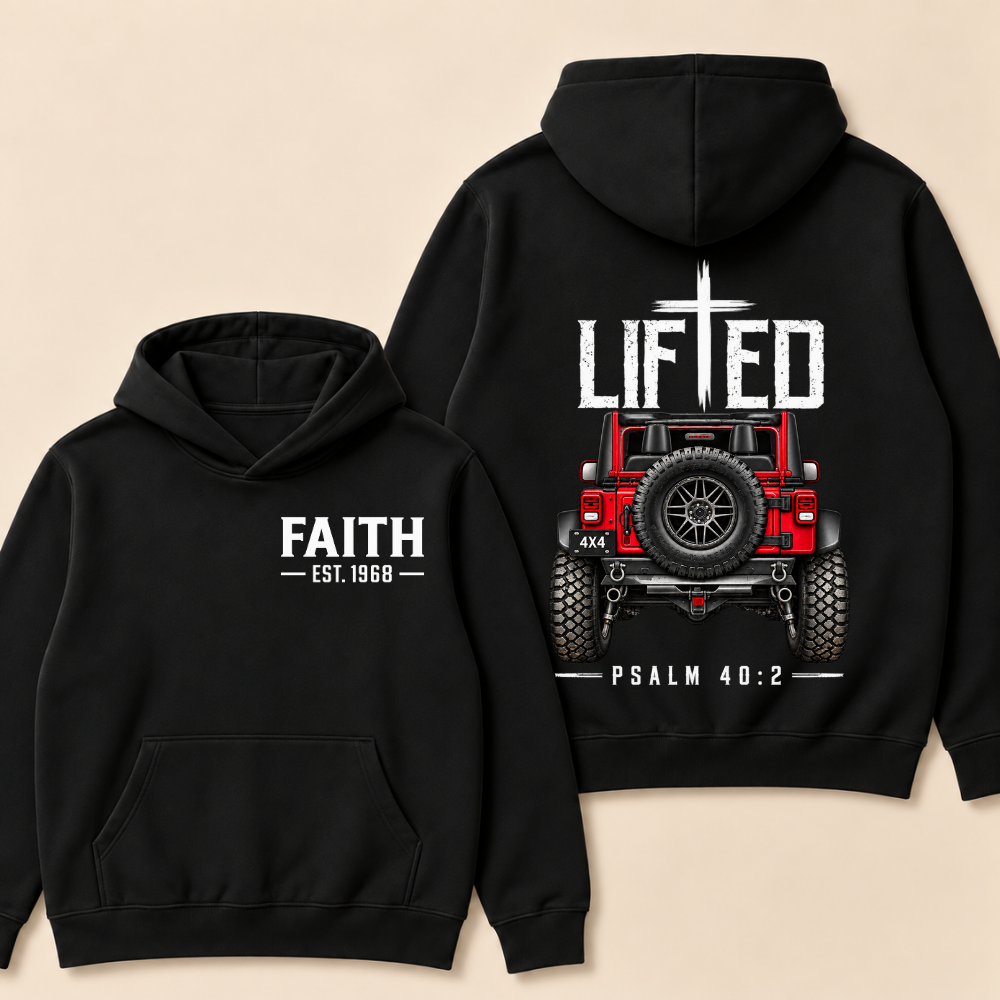 Lifted Faith 4x4 Jeep Hoodie | Custom Est Year Christian Off-Road Hoodie