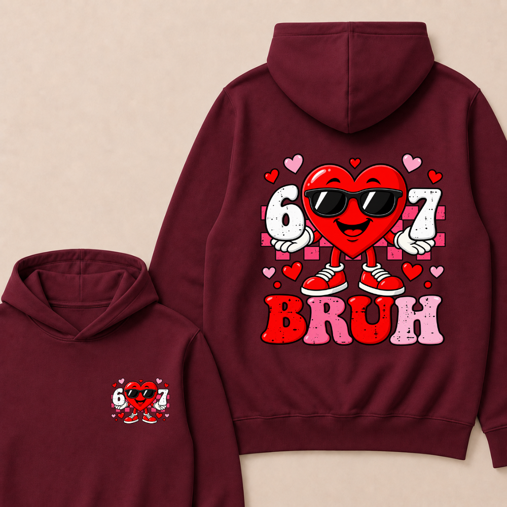Six Seven 67 Bruh 6 7 Meme Funny Valentine Heart Hoodie