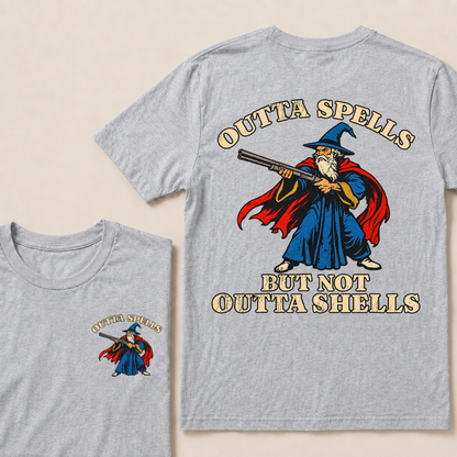 Outta Spells But Not Outta Shells Wizard Fantasy T Shirt
