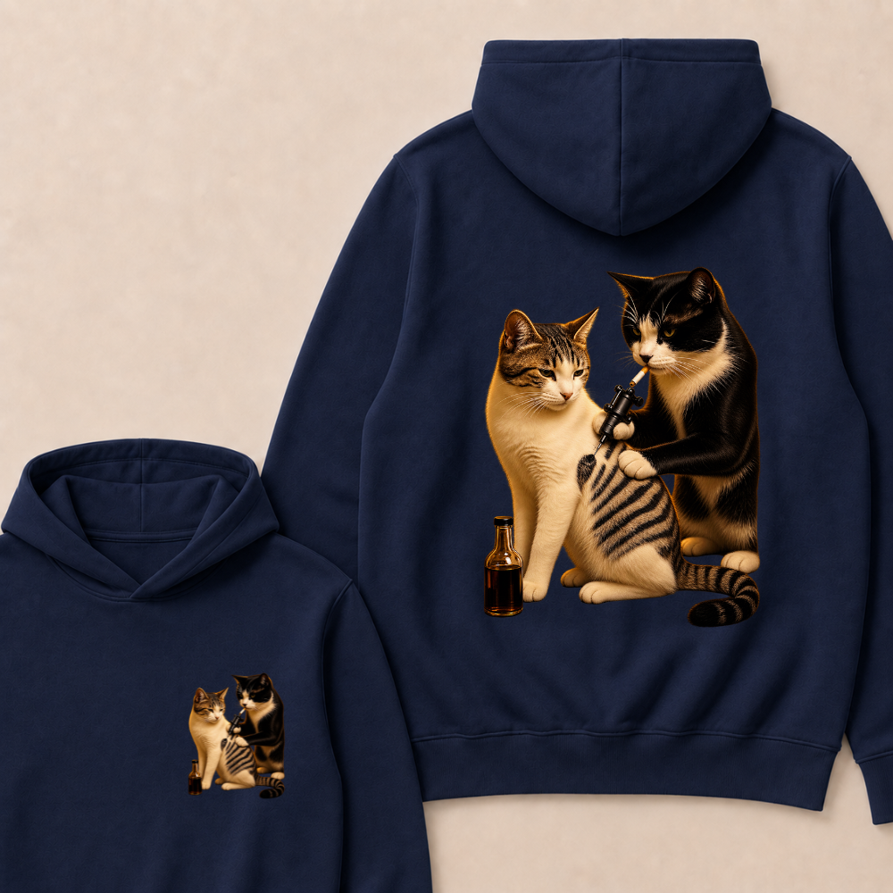 Vintage Cat Smoking Tattoo Inked Kitty Artist Funny Meme Hoodie