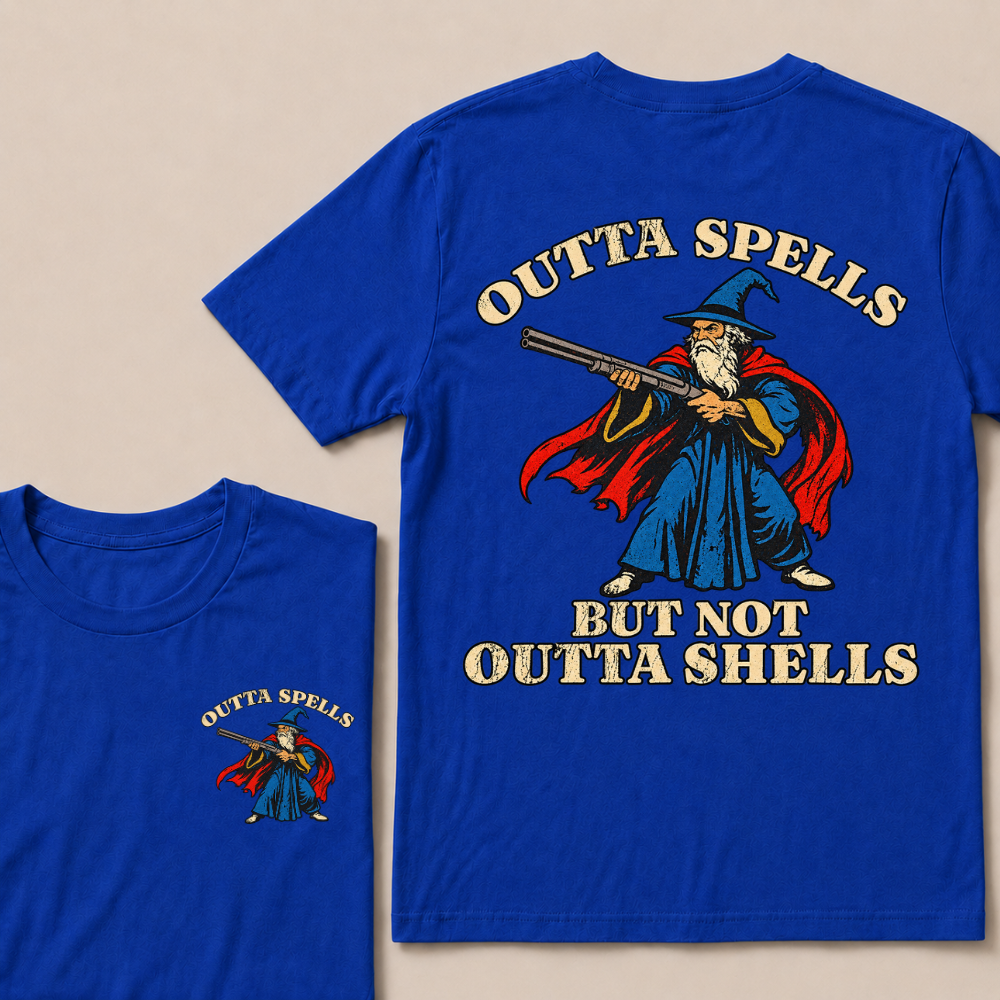 Outta Spells But Not Outta Shells Wizard Fantasy T Shirt