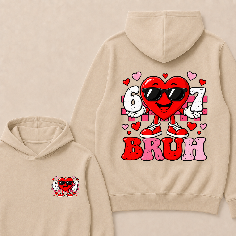 Six Seven 67 Bruh 6 7 Meme Funny Valentine Heart Hoodie