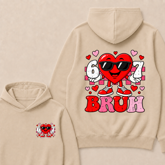 Six Seven 67 Bruh 6 7 Meme Funny Valentine Heart Hoodie