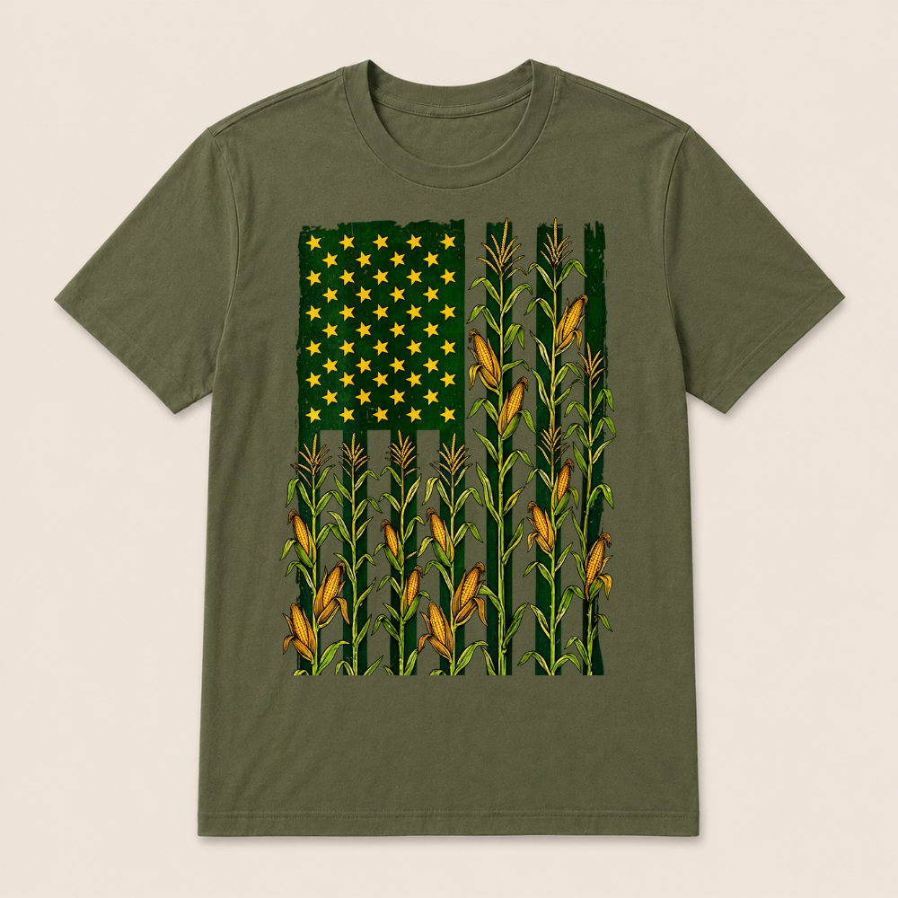 American Flag Corn Field Farmer Patriotic T Shirt