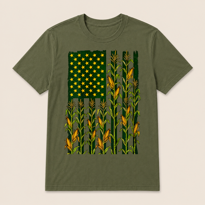 American Flag Corn Field Farmer Patriotic T Shirt