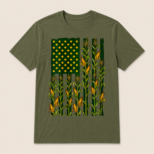American Flag Corn Field Farmer Patriotic T Shirt