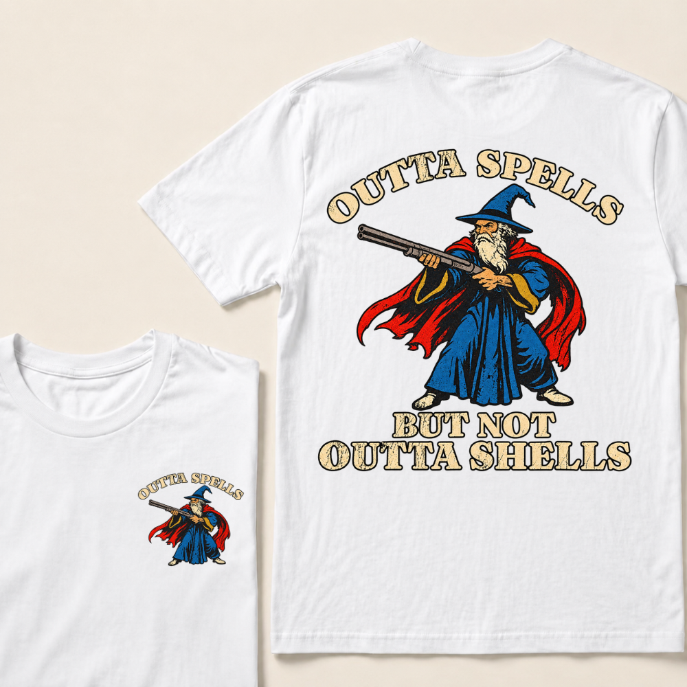 Outta Spells But Not Outta Shells Wizard Fantasy T Shirt