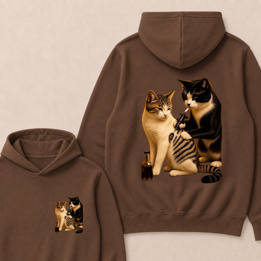 Vintage Cat Smoking Tattoo Inked Kitty Artist Funny Meme Hoodie
