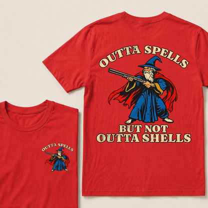 Outta Spells But Not Outta Shells Wizard Fantasy T Shirt