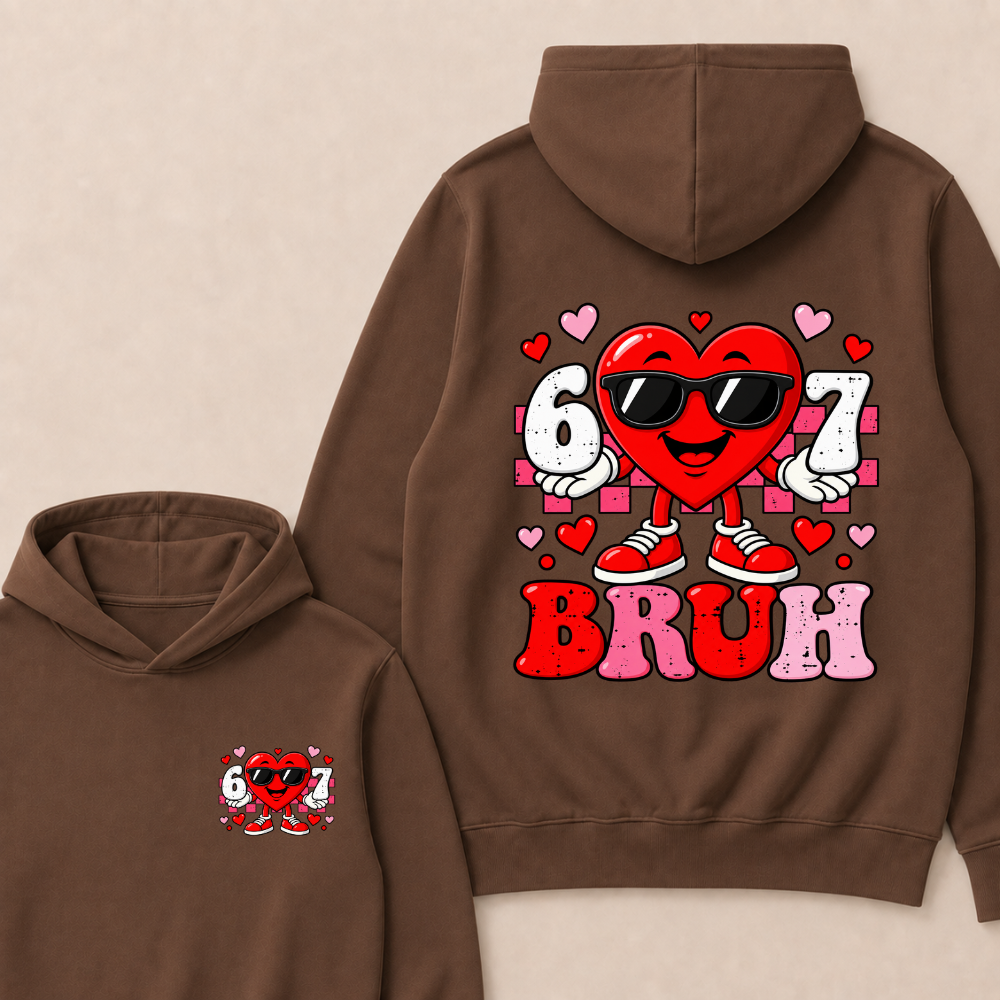 Six Seven 67 Bruh 6 7 Meme Funny Valentine Heart Hoodie