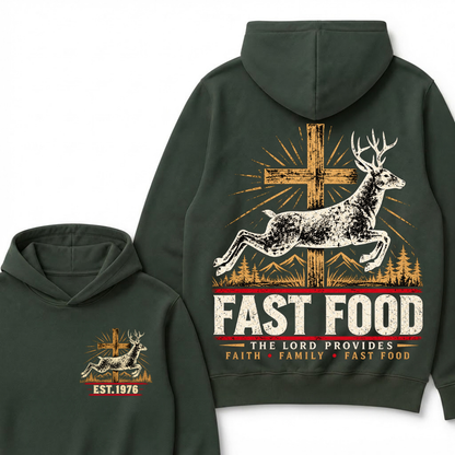 Fast Food The Lord Provides Faith • Family • Fast Food Est. Year Hoodie