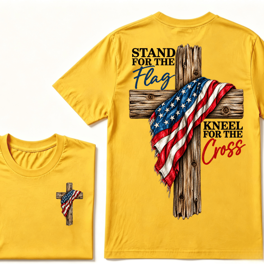 Stand For The Flag Kneel For The Cross Printed Casual T-Shirt
