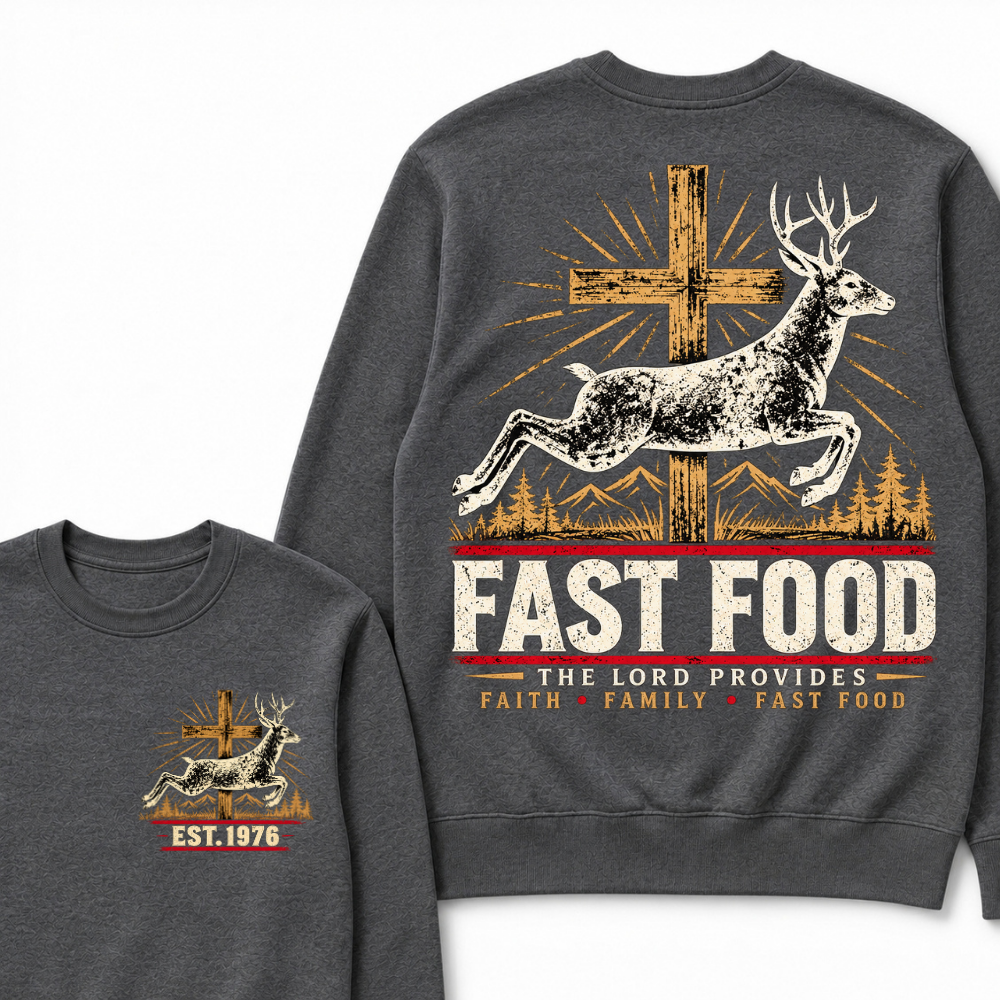 Fast Food The Lord Provides Faith • Family • Fast Food Est. Year Sweatshirts
