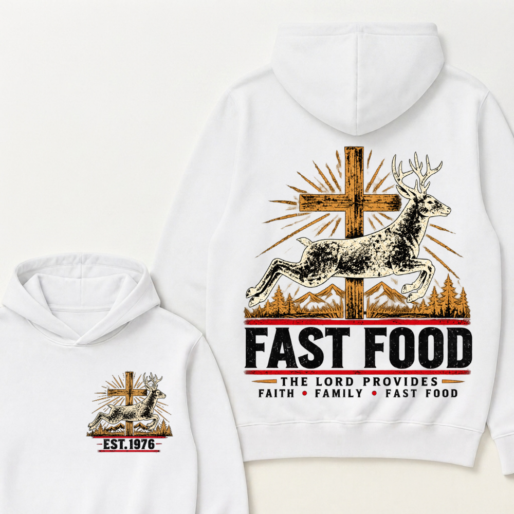 Fast Food The Lord Provides Faith • Family • Fast Food Est. Year Hoodie