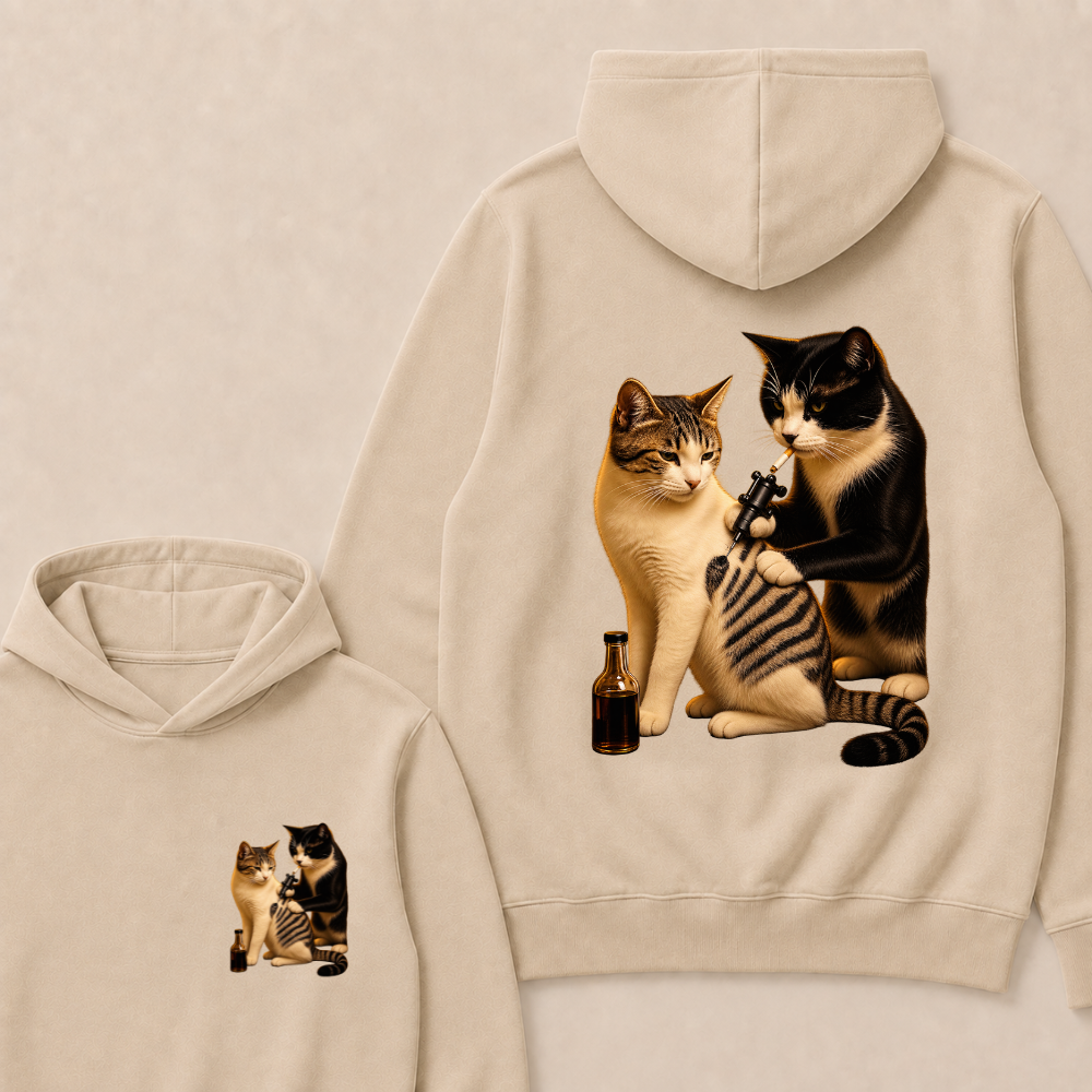 Vintage Cat Smoking Tattoo Inked Kitty Artist Funny Meme Hoodie