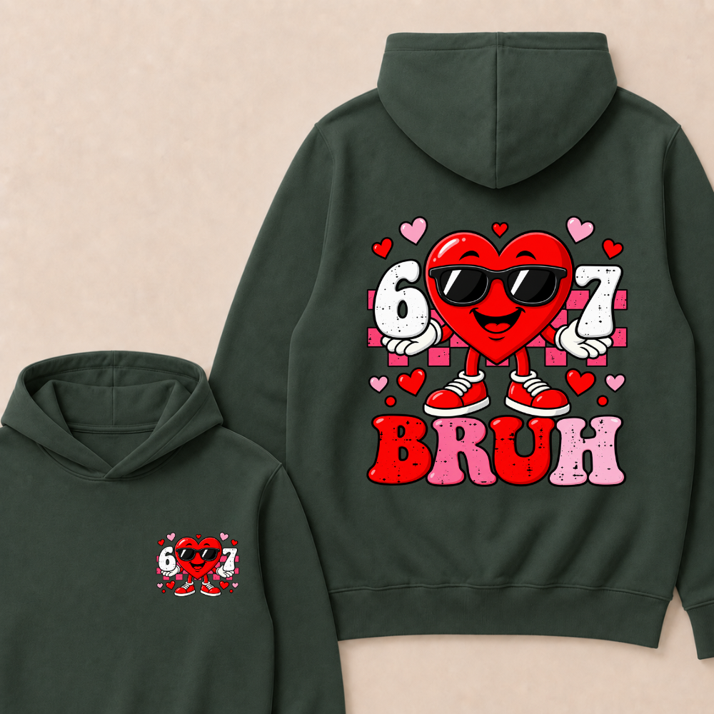 Six Seven 67 Bruh 6 7 Meme Funny Valentine Heart Hoodie