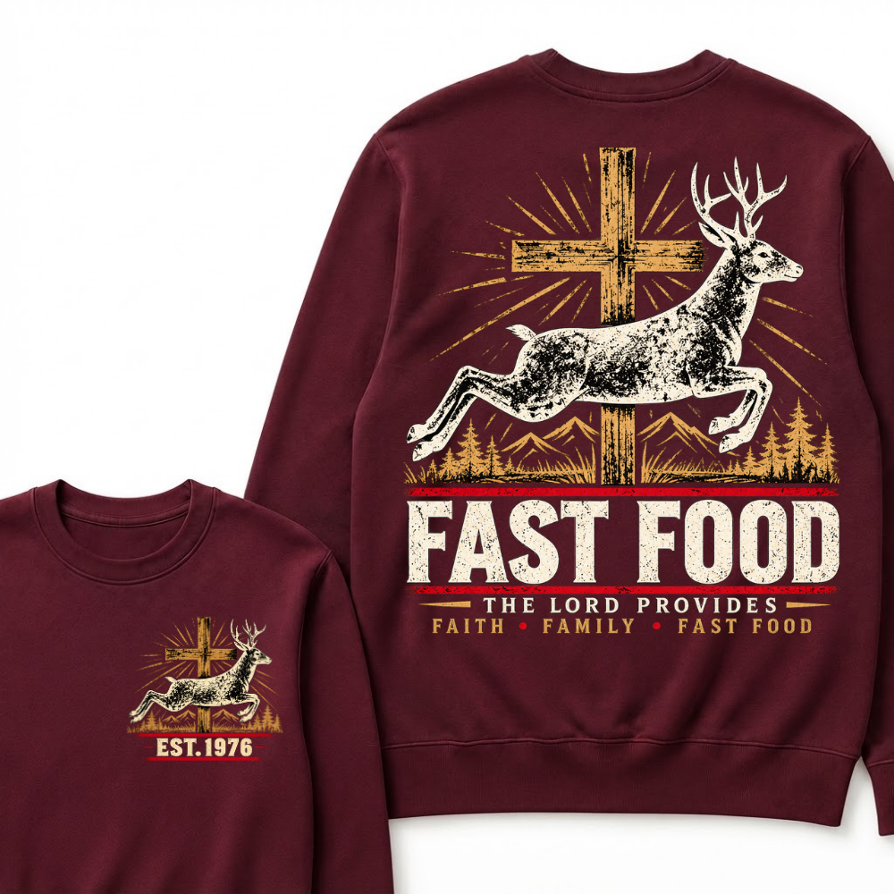 Fast Food The Lord Provides Faith • Family • Fast Food Est. Year Sweatshirts