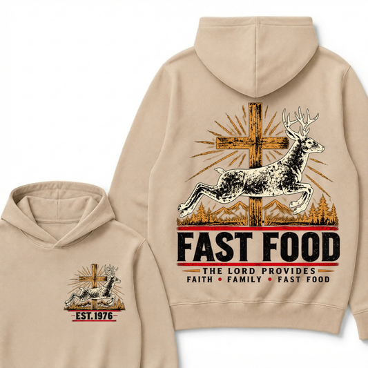 Fast Food The Lord Provides Faith • Family • Fast Food Est. Year Hoodie