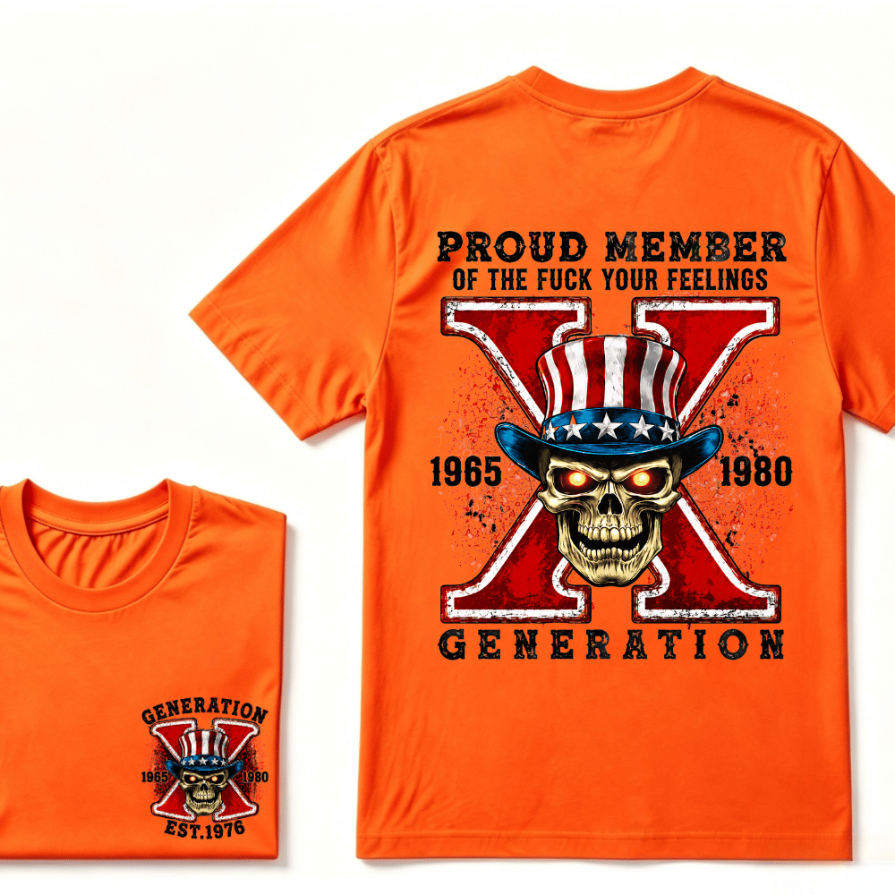Custom Your Year Proud Member of The Fuck Your Feelings Gen X EST.Year Horror Skull T-Shirt