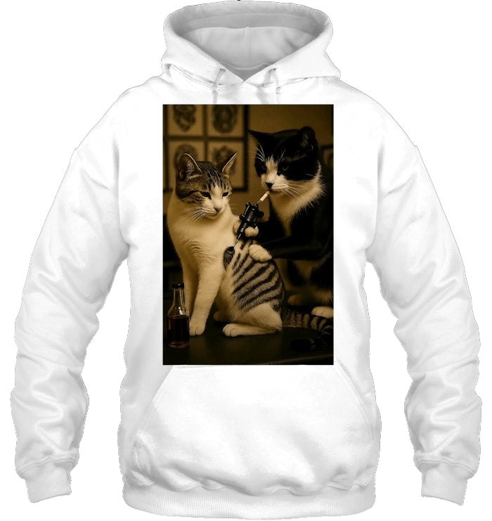 Vintage Cat Smoking Tattoo Inked Kitty Artist Funny Meme Hoodie
