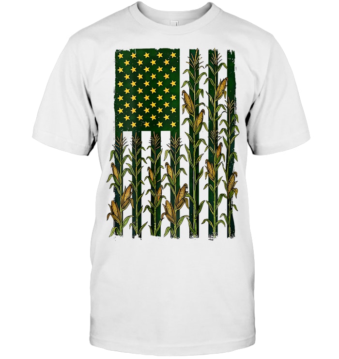 American Flag Corn Field Farmer Patriotic (on Back) T Shirt