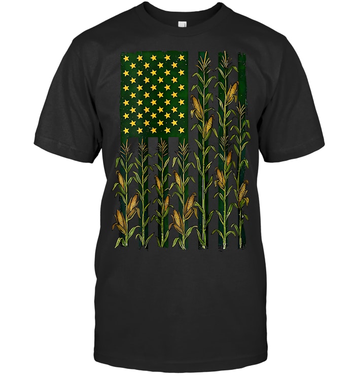 American Flag Corn Field Farmer Patriotic (on Back) T Shirt