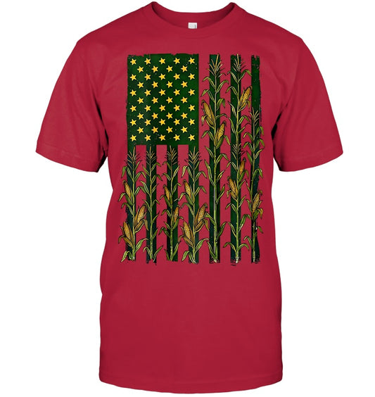 American Flag Corn Field Farmer Patriotic (on Back) T Shirt