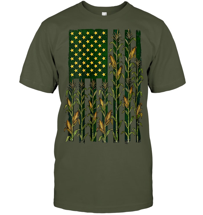 American Flag Corn Field Farmer Patriotic (on Back) T Shirt